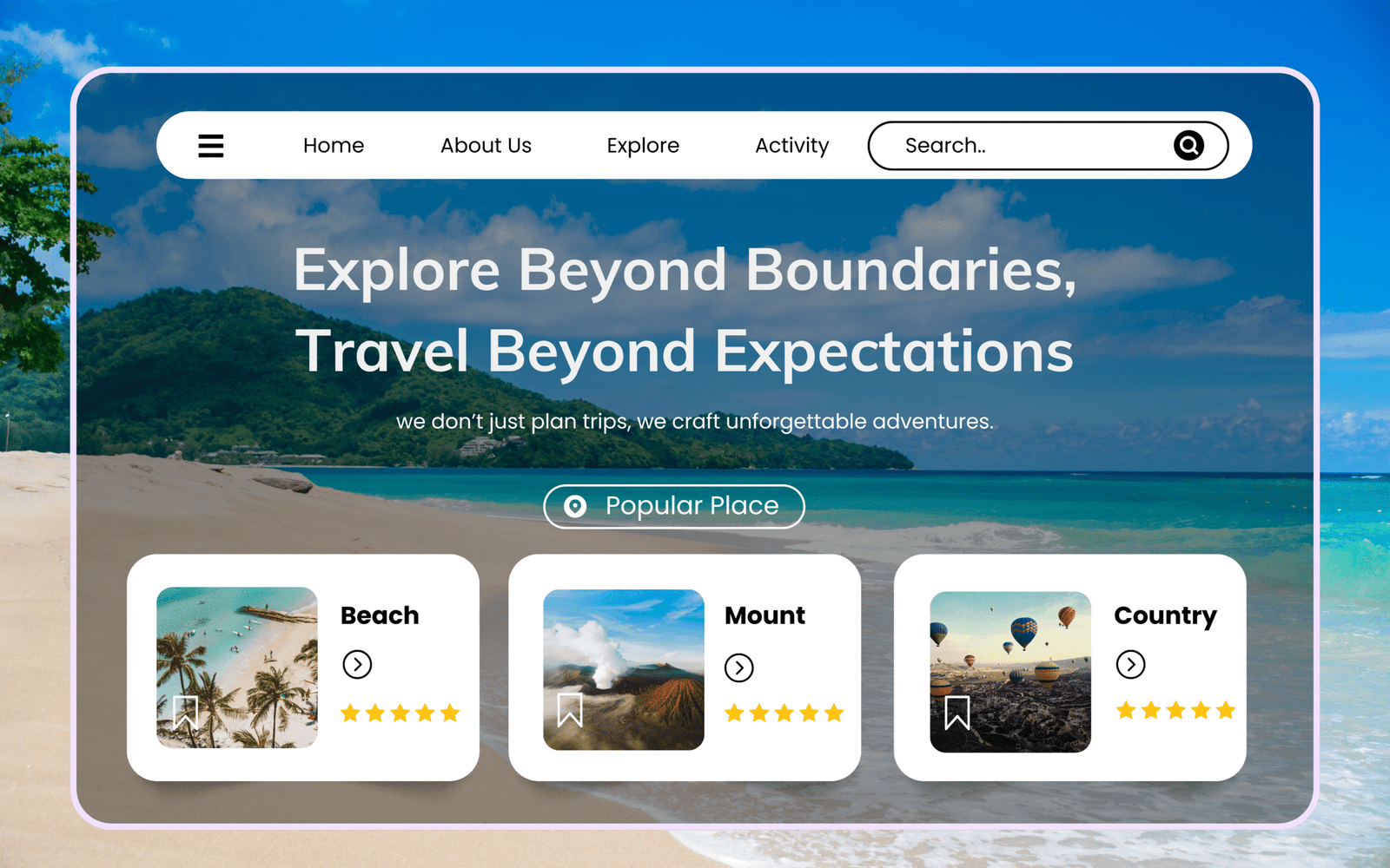 Blue and White Simple Minimalist Modern Travel Agency Website Desktop Prototype