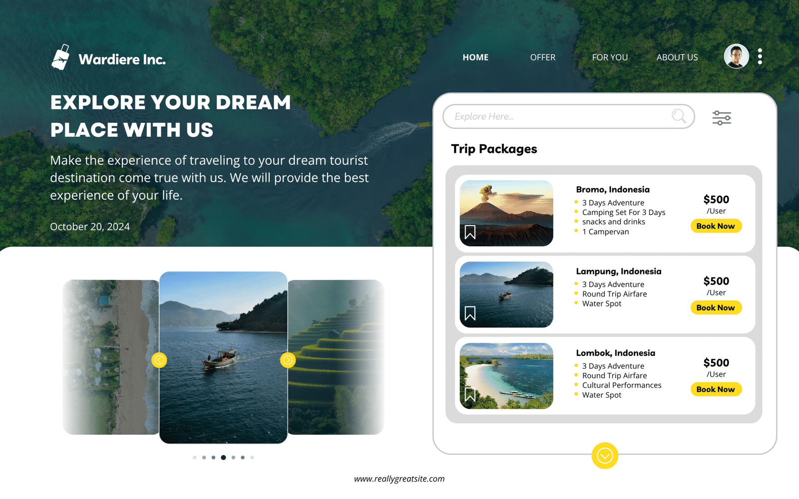 Green and White Simple Online Travel Site Dekstop Prototype